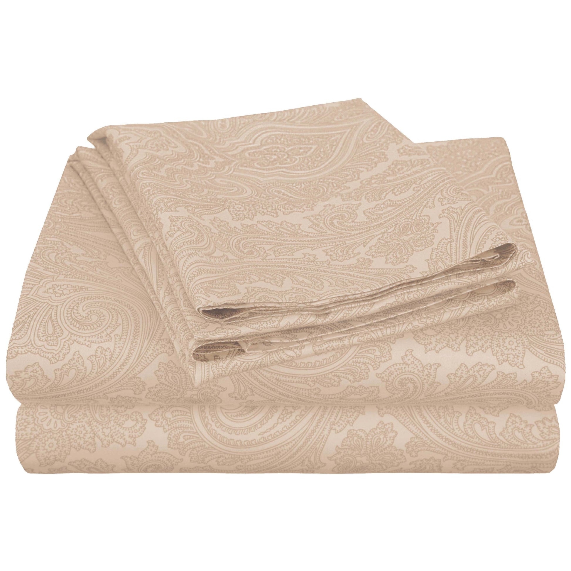 Italian Paisley 600 Thread Count Cotton Blend Deep Pocket Sheet Set - Sand