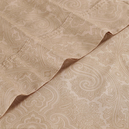 Italian Paisley 600 Thread Count Cotton Blend Deep Pocket Sheet Set - Sand
