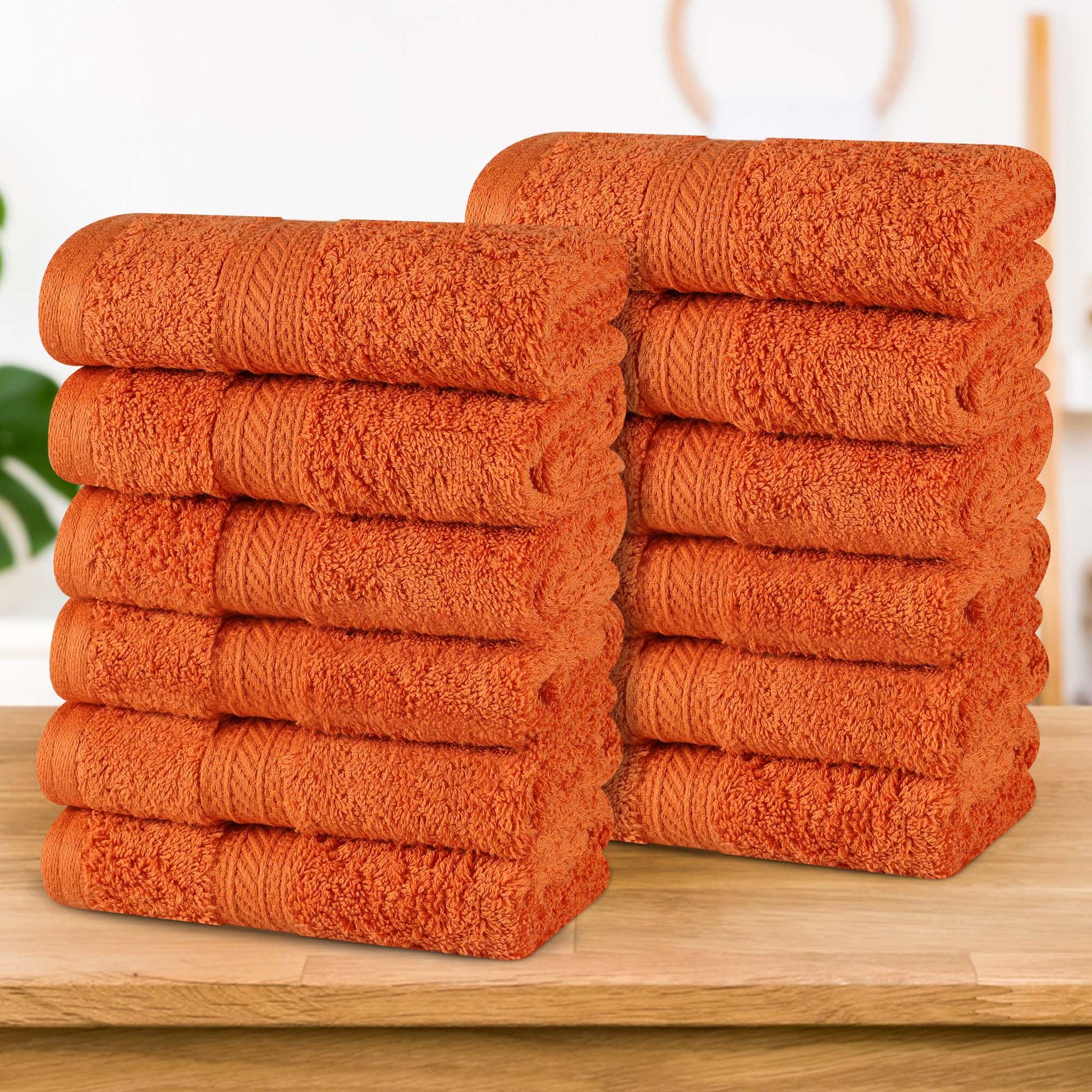 Atlas Cotton Absorbent Heavyweight Face Towel Washcloth Set of 12 - Sandstone