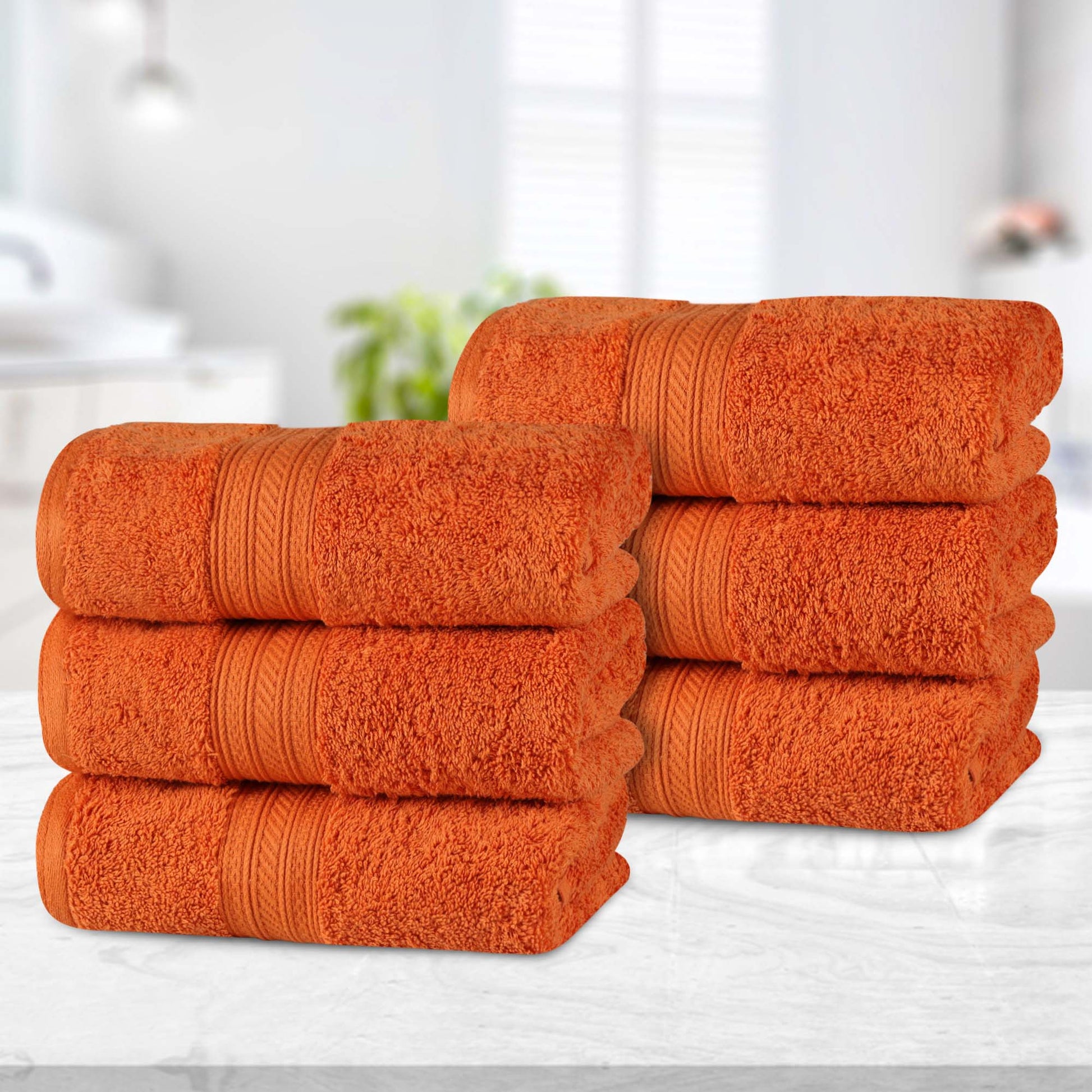 Atlas Cotton Plush Absorbent Heavyweight Luxury Hand Towel Set of 6 - Sandstone