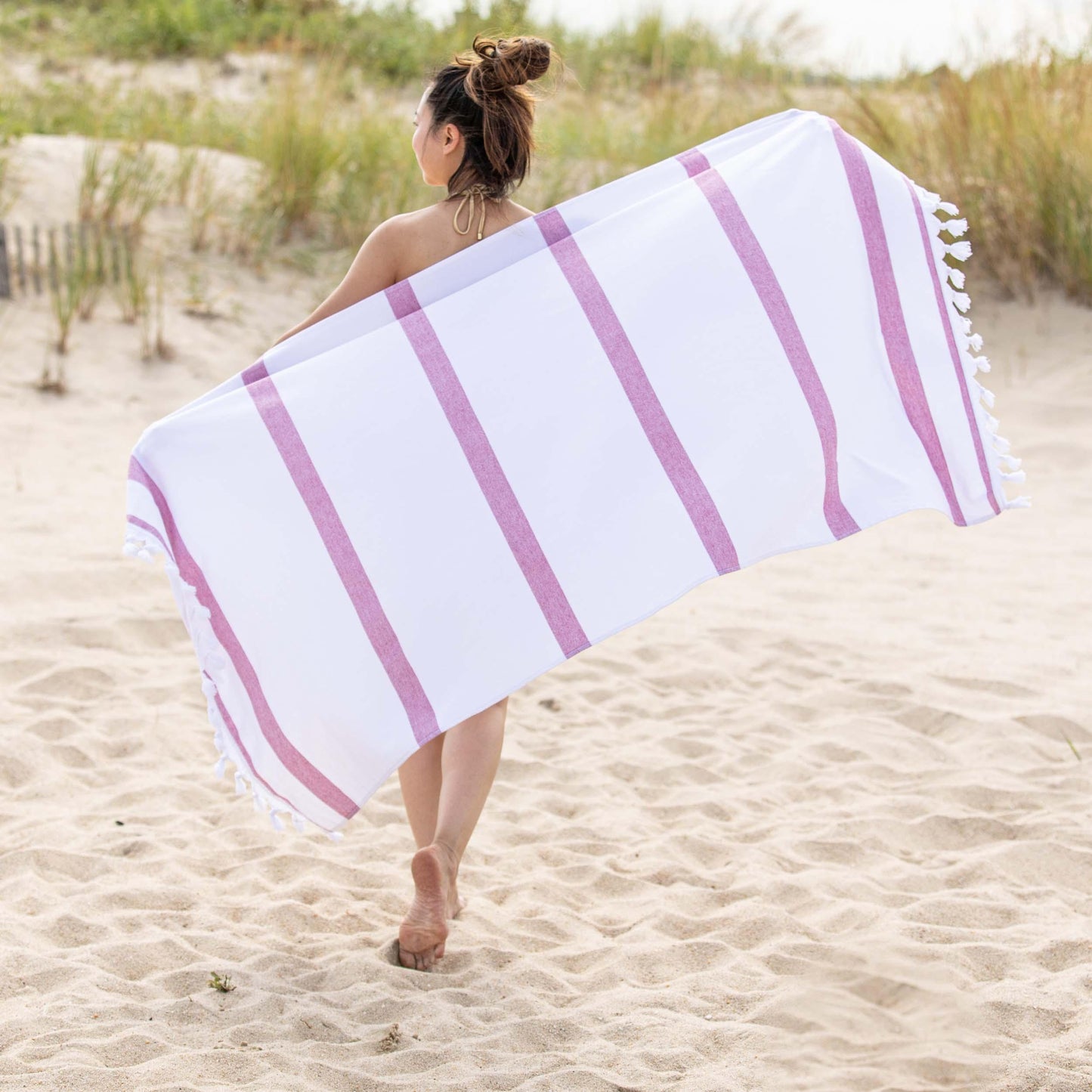 Tropical Cabana Stripe Fouta 2 Piece Beach Towel with Tassels