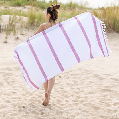 Tropical Cabana Stripe Fouta 4 Piece Beach Towel with Tassels