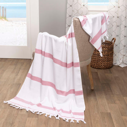 Tropical Cabana Stripe Fouta 2 Piece Beach Towel with Tassels