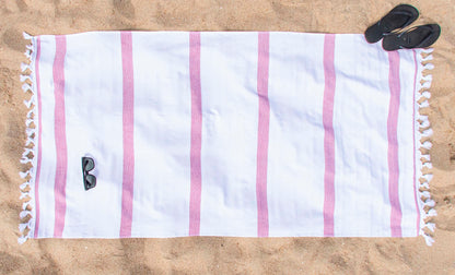 Tropical Cabana Stripe Fouta 4 Piece Beach Towel with Tassels