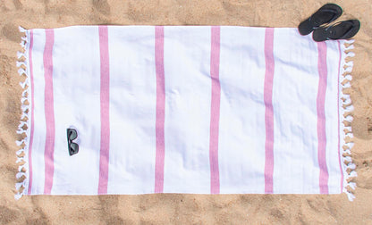 Tropical Cabana Stripe Fouta 2 Piece Beach Towel with Tassels