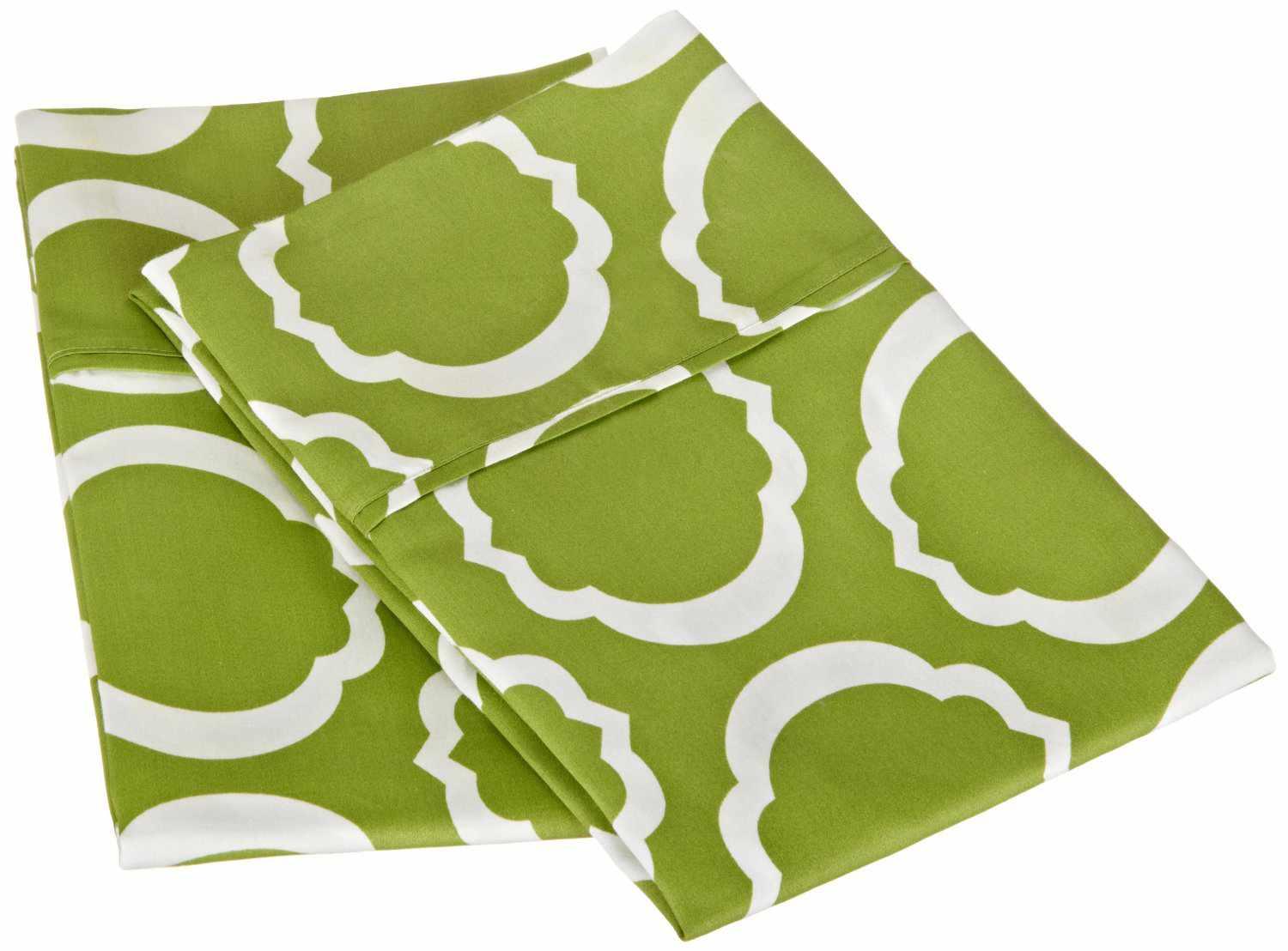 Superior Scroll Park Cotton and Polyester Blend Modern Geometric 2-Piece Pillowcase Set - Green/white