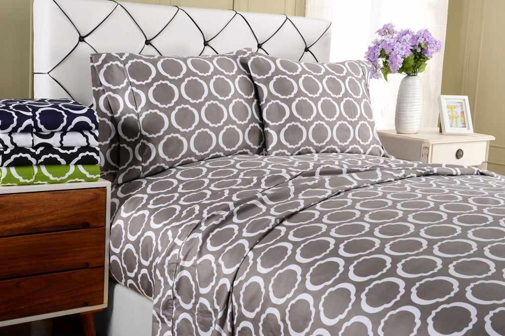 Superior Scroll Park Decorative Cotton-Blend Sheet Set - Grey/white