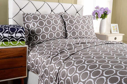 Superior Scroll Park Decorative Cotton-Blend Sheet Set - Grey/white