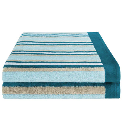 Cotton Striped Medium Weight 2 Piece Bath Sheet Set - SeaFoam