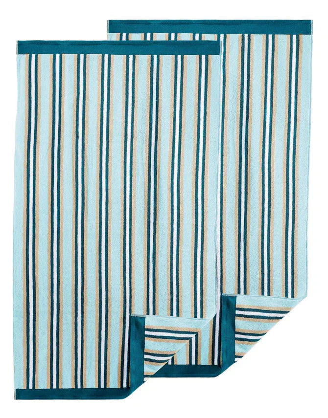 Cotton Striped Medium Weight 2 Piece Bath Towel Set - SeaFoam