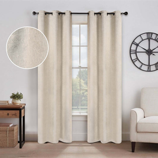 Blackout Senna Solid Textured Grommet Curtain Panels - Beige