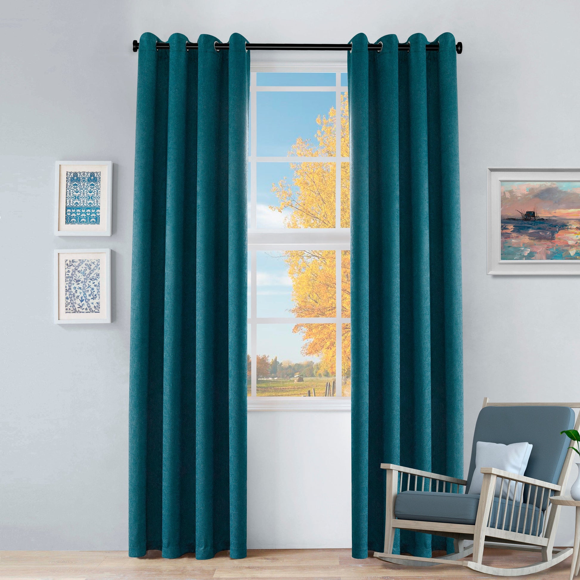 Blackout Senna Solid Textured Grommet Curtain Panels - Deep Sea
