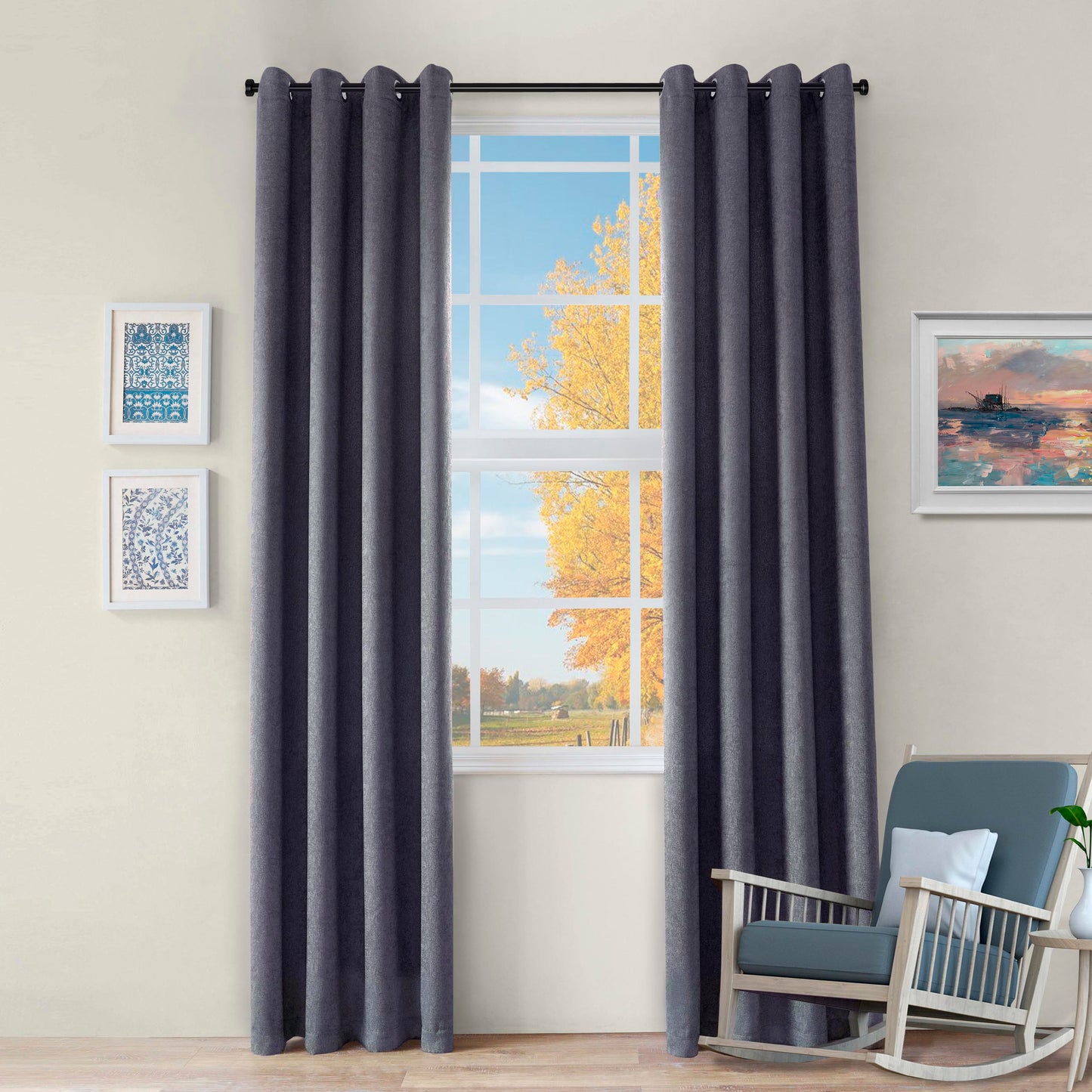 Blackout Senna Solid Textured Grommet Curtain Panels - Midnight Blue