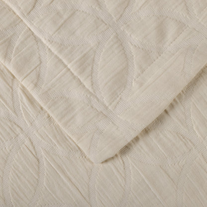 Serenity Cotton Matelasse Weave Jacquard Celtic Circle Bedspread Set -Ivory