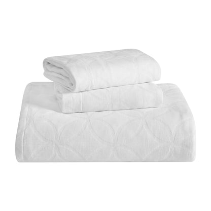 Serenity Cotton Matelasse Weave Jacquard Celtic Circle Bedspread Set - White