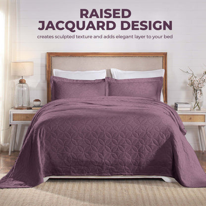 Serenity Cotton Matelasse Weave Jacquard Celtic Circle Bedspread Set - Lilac