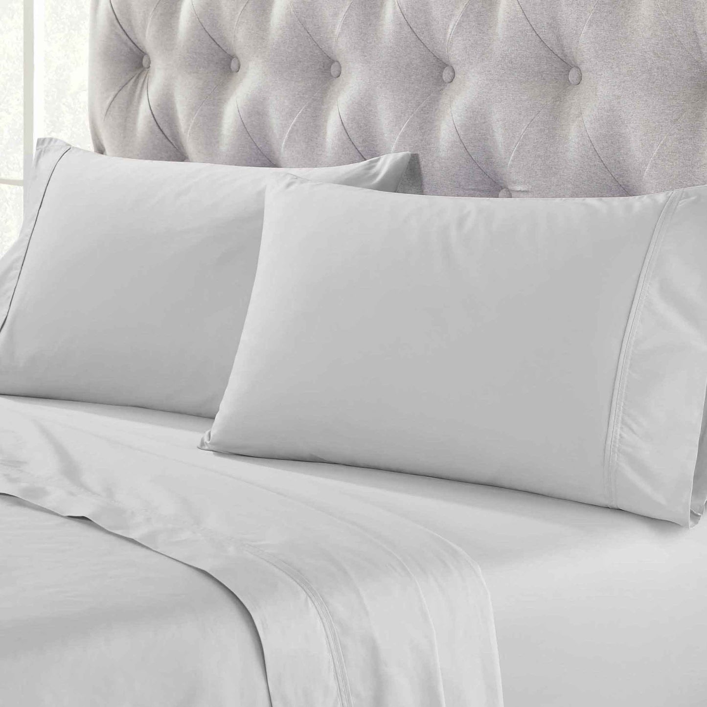 Gina Organic Cotton 300 Thread Count Percale Pillowcases, Set of 2 - Silver