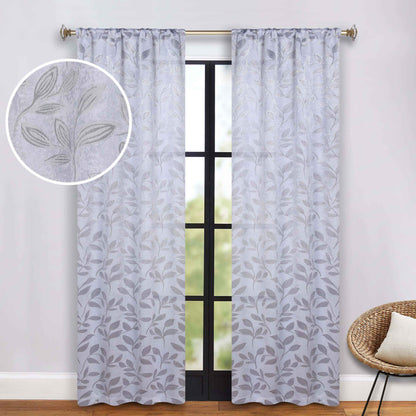 Leaves Room Darkening Grommet Rod Pocket Curtain Panels, Set of 2