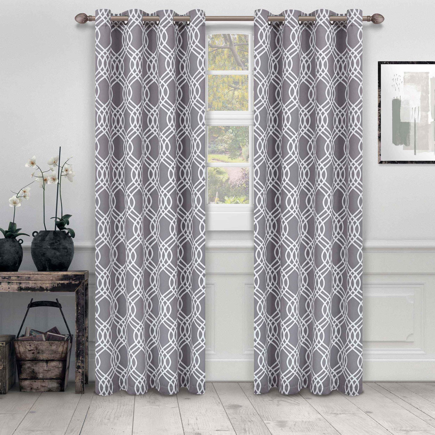 Ribbon Machine Washable Room Darkening Blackout Curtain Set