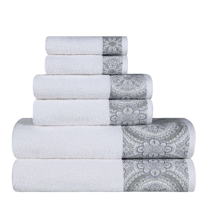Medallion Cotton Jacquard Textured 6 Piece Assorted Towel Set - Silver