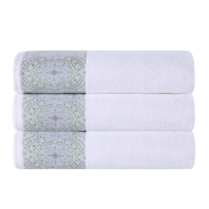 Medallion Cotton Jacquard Textured Soft Absorbent Bath Towel Set of 3 - Silver