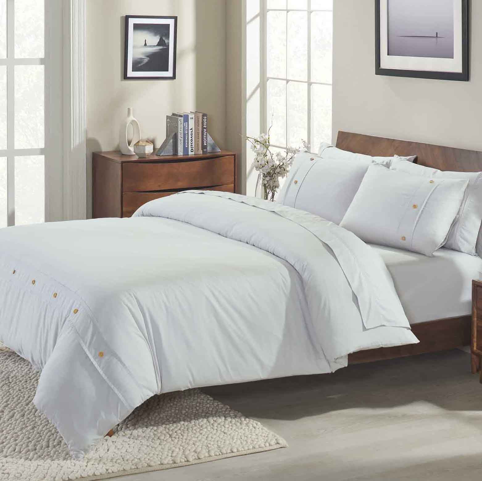 Gina Organic Cotton 300 Thread Count Percale 3 Piece Duvet Cover Set - Silver