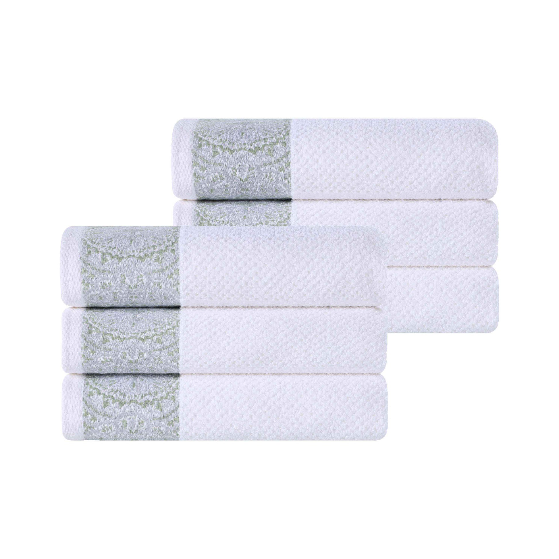 Medallion Cotton Jacquard Textured Soft Absorbent Hand Towel Set of 6 - Silver