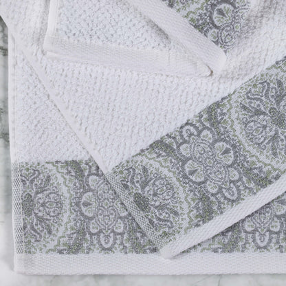 Medallion Cotton Jacquard Textured Face Towels/ Washcloths, Set of 12 - Silver