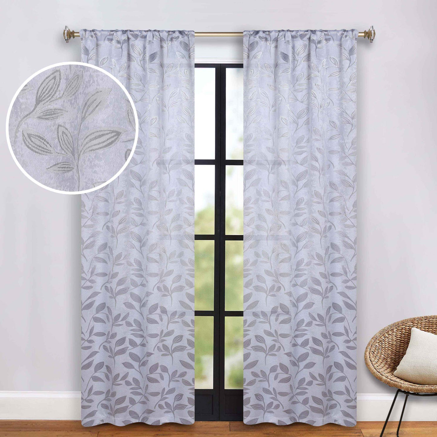 Leaves Room Darkening Grommet Rod Pocket Curtain Panels, Set of 2