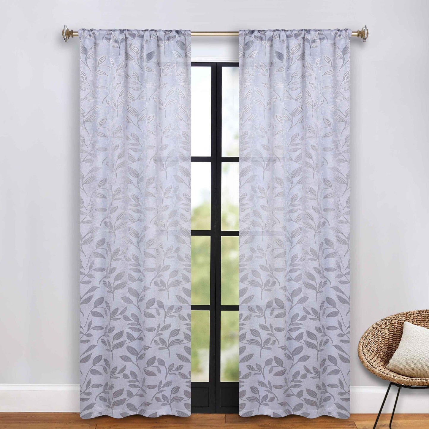 Leaves Room Darkening Grommet Rod Pocket Curtain Panels, Set of 2