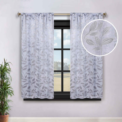 Leaves Room Darkening Grommet Rod Pocket Curtain Panels, Set of 2