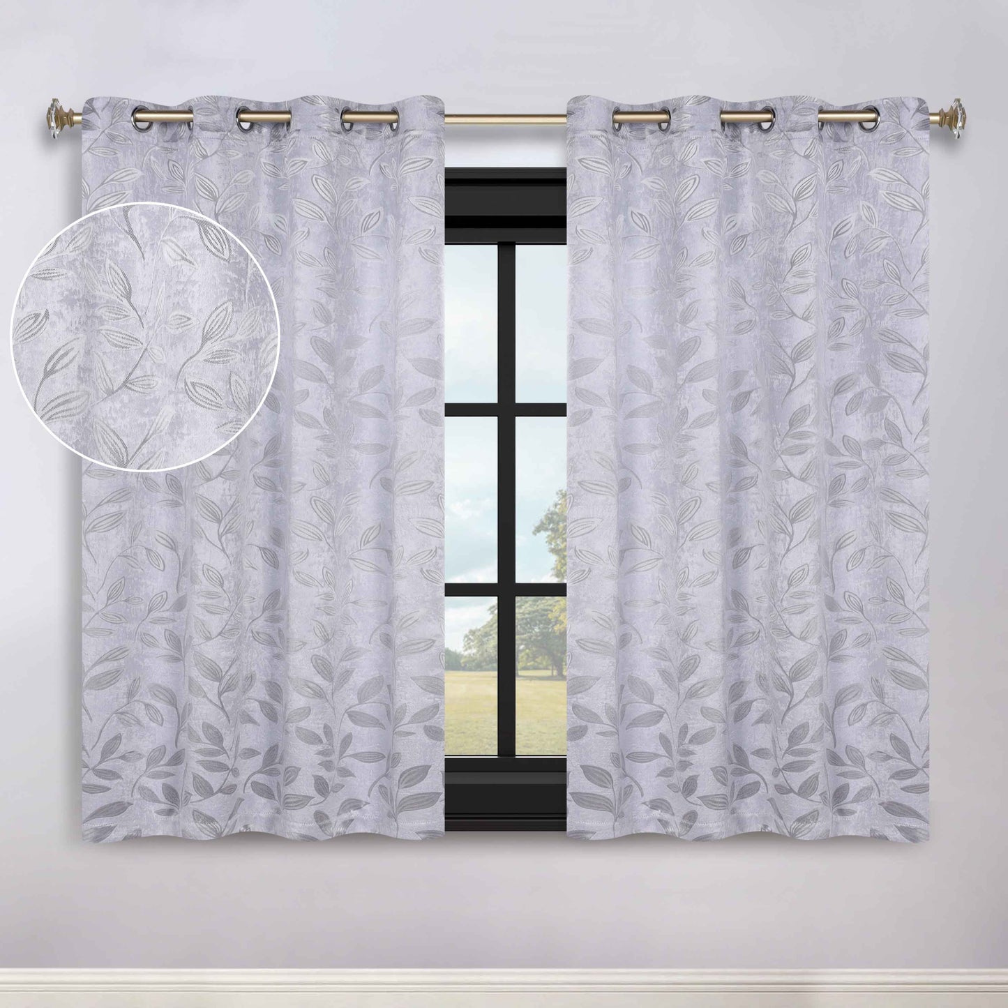 Leaves Room Darkening Grommet Blackout Curtain Panels, Set of 2