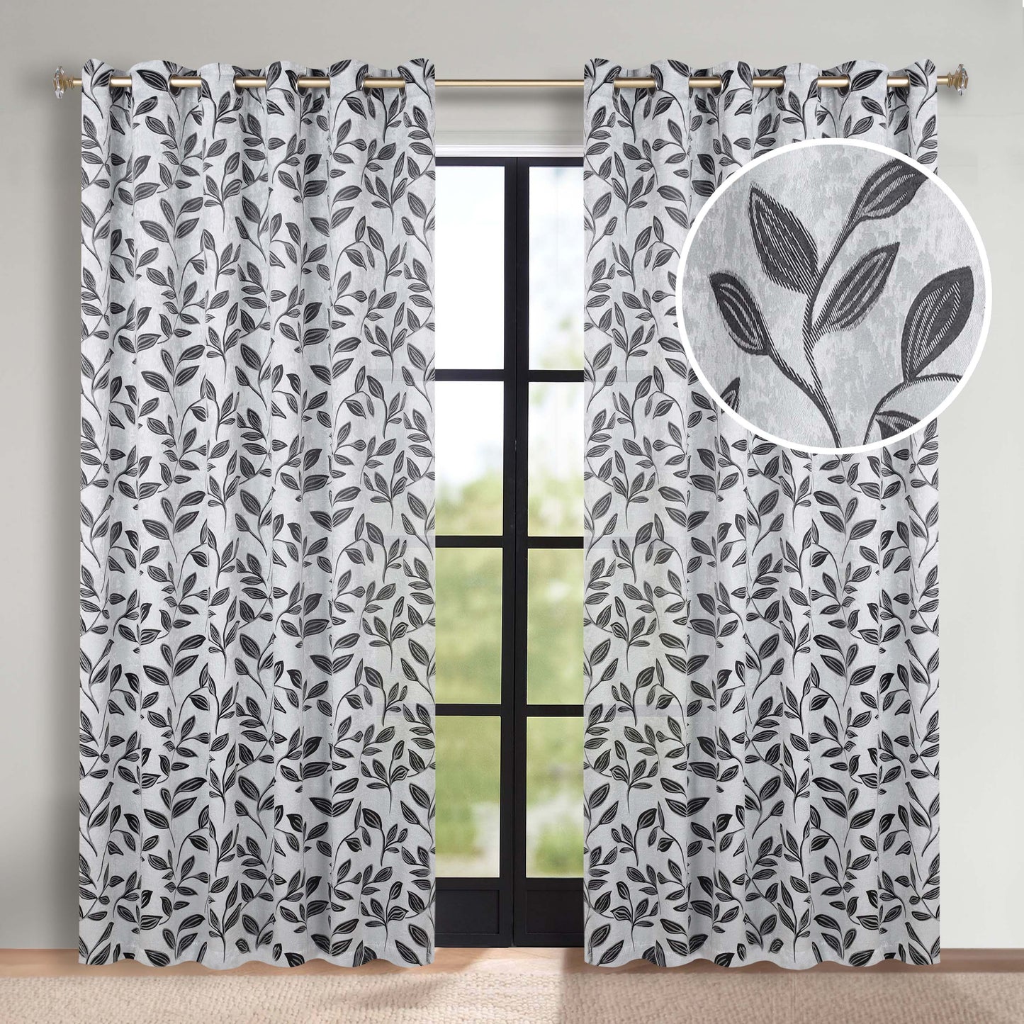 Leaves Room Darkening Grommet Blackout Curtain Panels, Set of 2