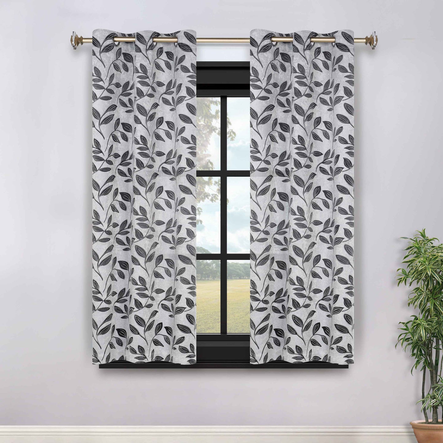 Leaves Room Darkening Grommet Blackout Curtain Panels, Set of 2