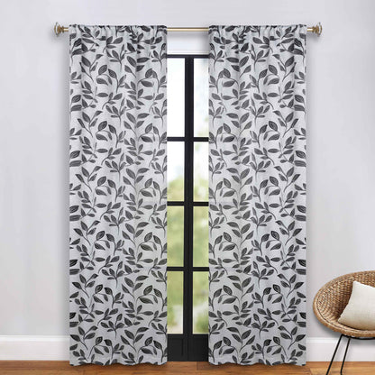 Leaves Room Darkening Grommet Rod Pocket Curtain Panels, Set of 2