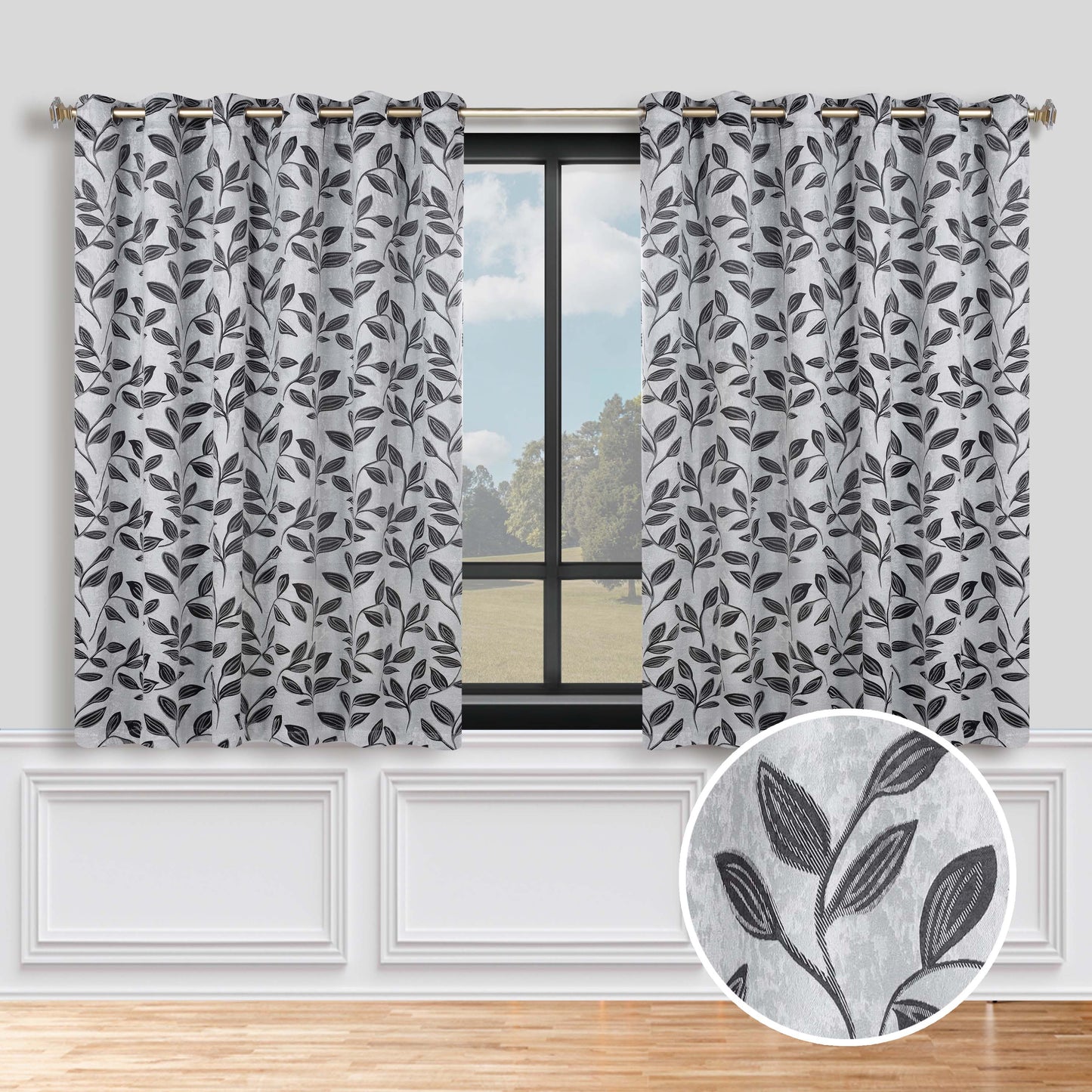 Leaves Room Darkening Grommet Blackout Curtain Panels, Set of 2