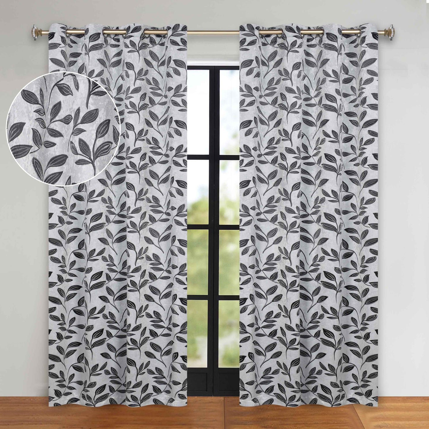 Leaves Room Darkening Grommet Blackout Curtain Panels, Set of 2