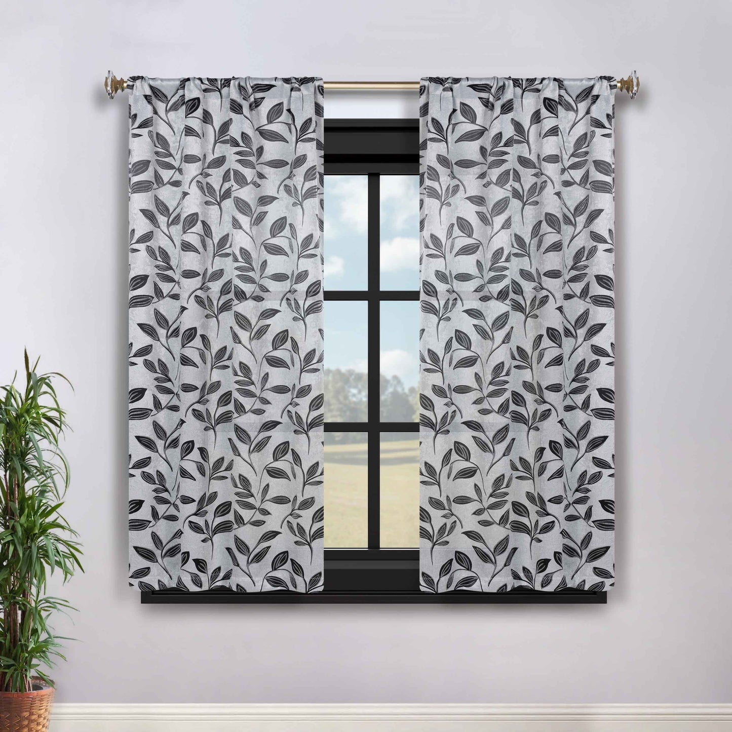 Leaves Room Darkening Grommet Rod Pocket Curtain Panels, Set of 2