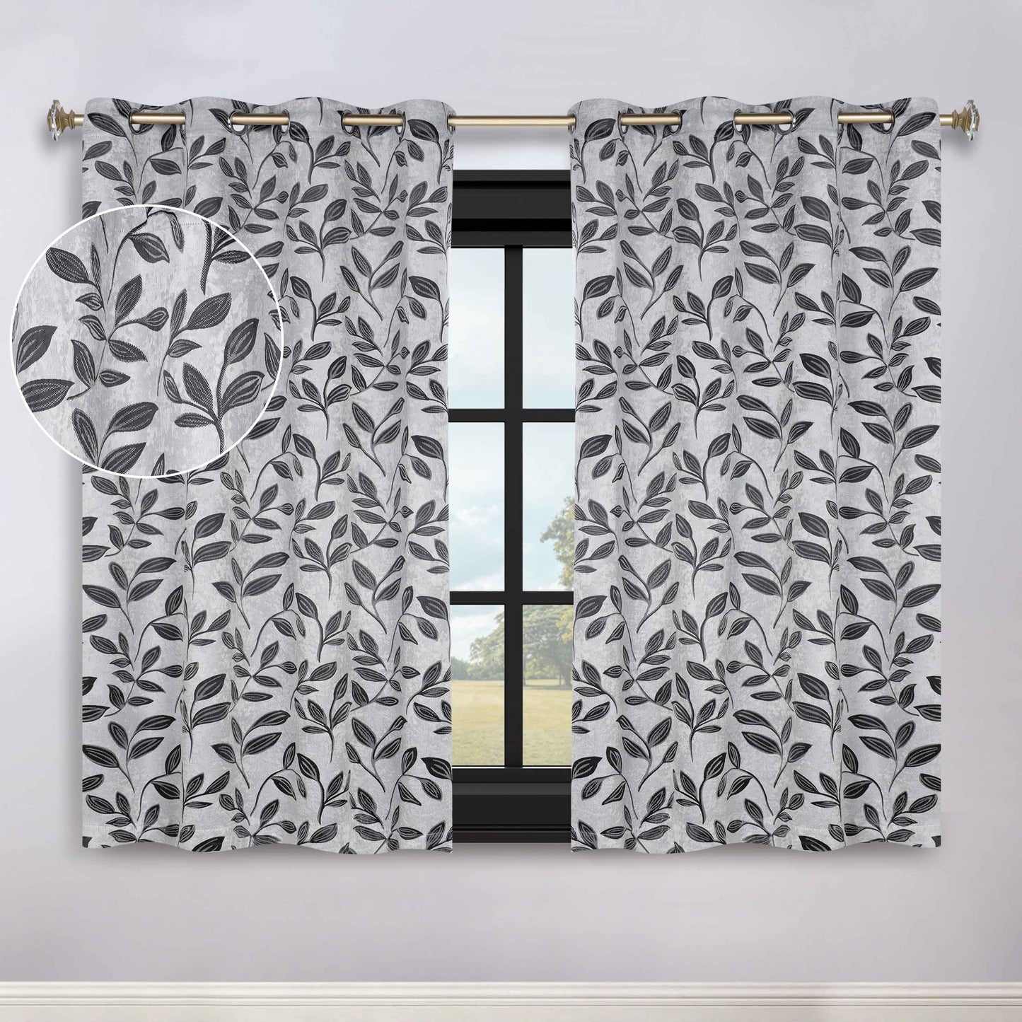 Leaves Room Darkening Grommet Blackout Curtain Panels, Set of 2