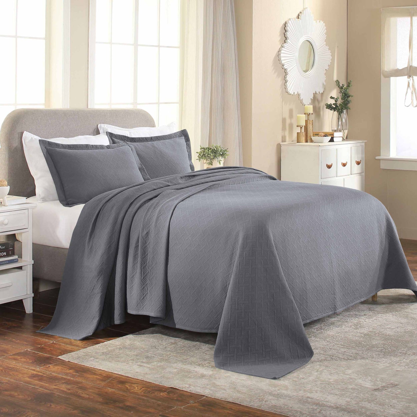 Basket Weave Matelasse Cotton Bedspread Set - Silver