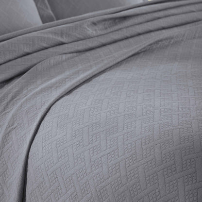 Basket Weave Matelasse Cotton Bedspread Set - Silver