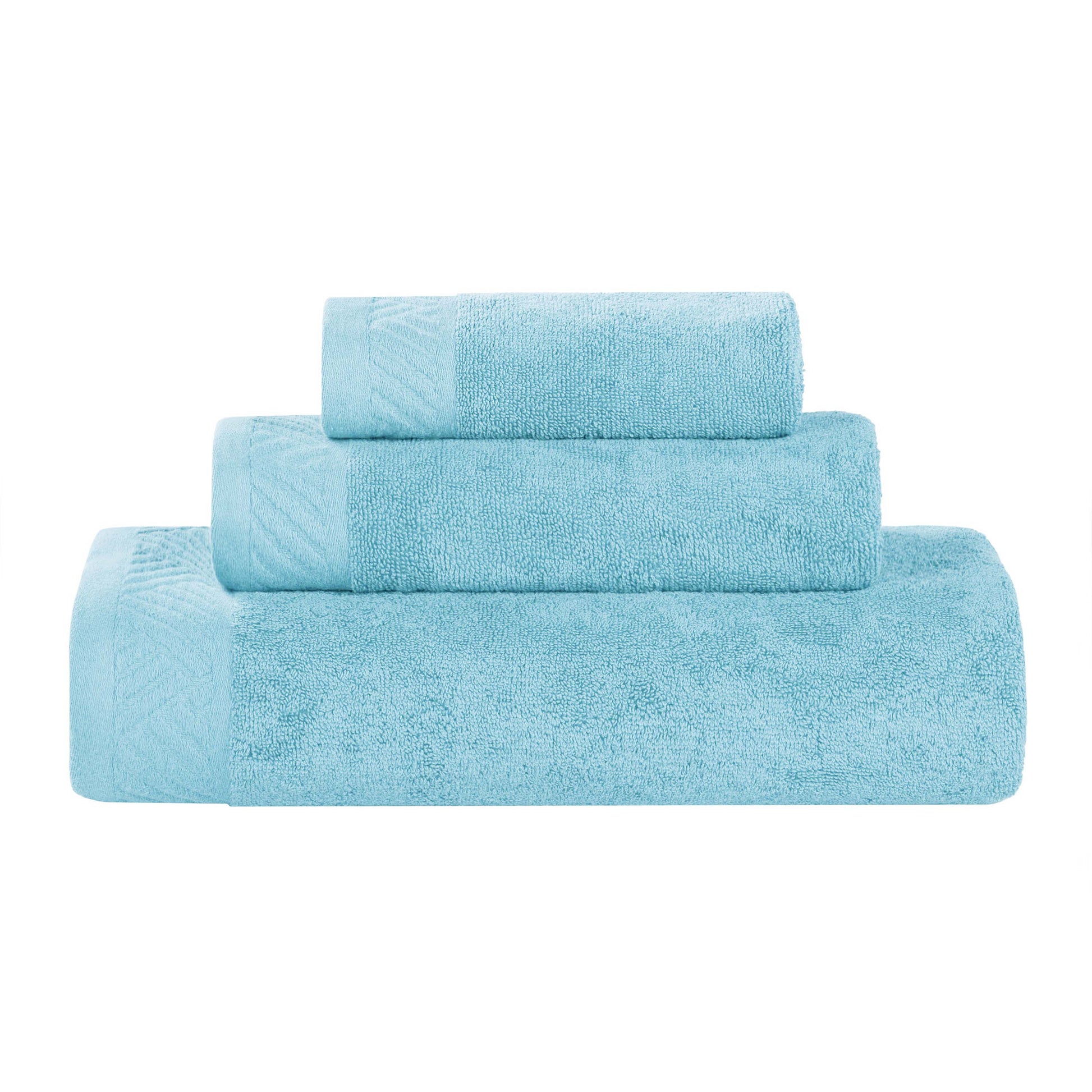 Basketweave Egyptian Cotton Solid 3 Piece Assorted Towel Set - SkyBlue