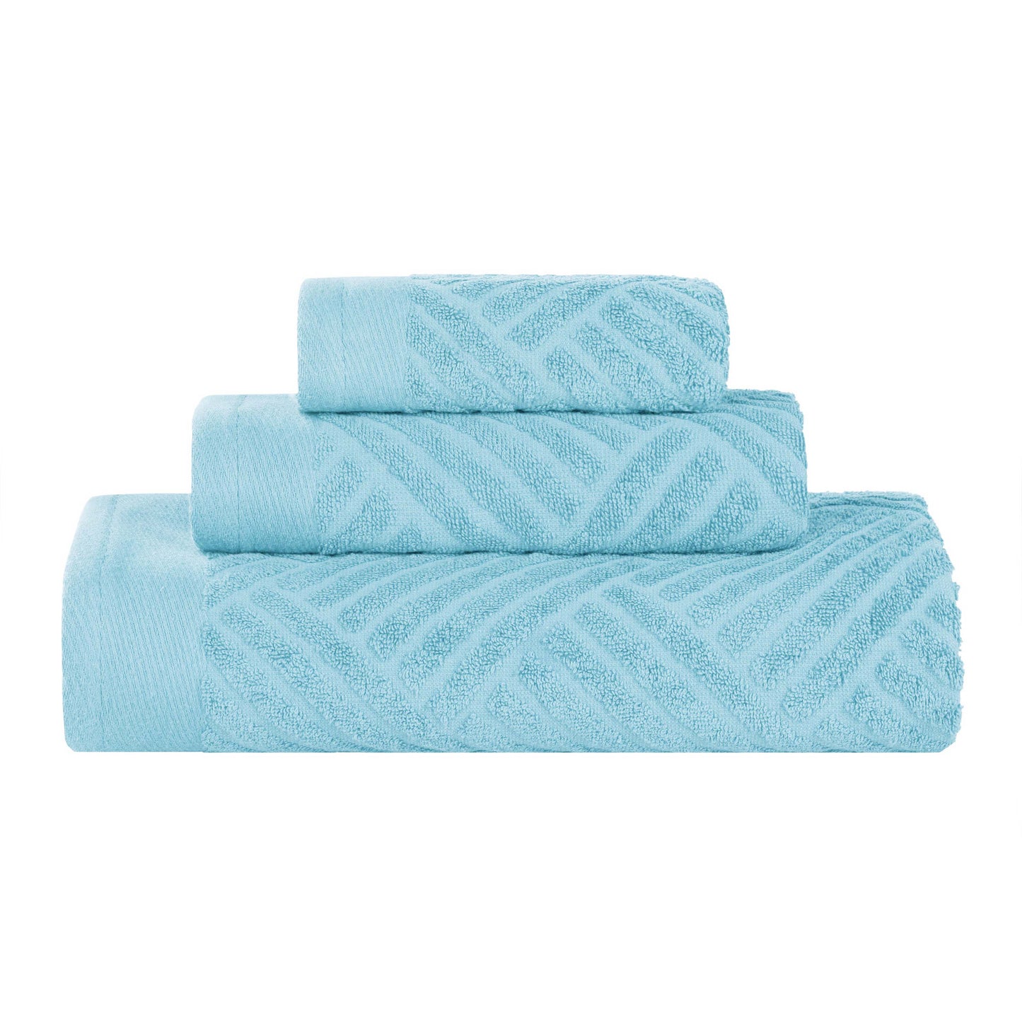 Basketweave Egyptian Cotton Jacquard 3 Piece Assorted Towel Set - SkyBlue