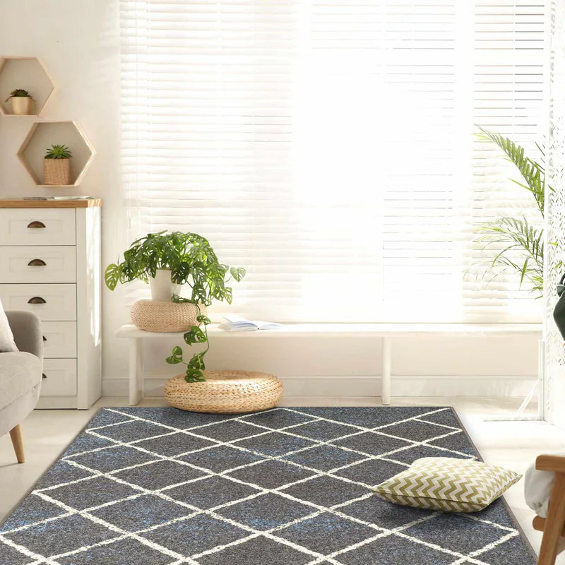 Lattice Geometric Diamonds Indoor Area Rug Or Runner Or Door Mat - Slate