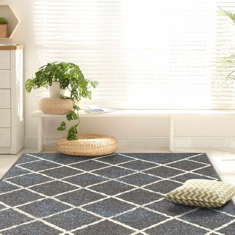 Lattice Geometric Diamonds Indoor Area Rug Or Runner Or Door Mat - Slate