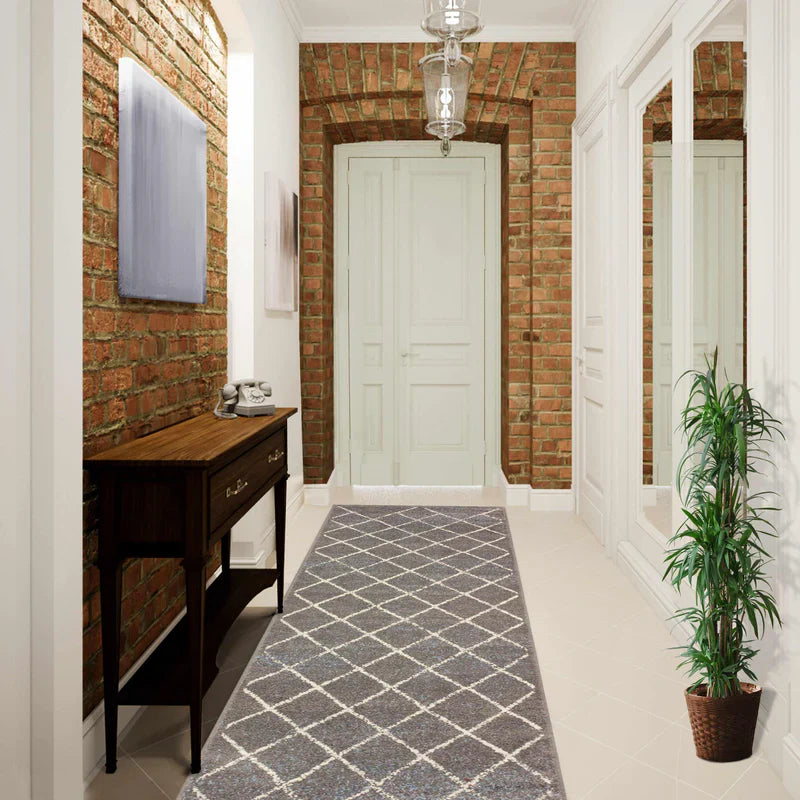 Lattice Geometric Diamonds Indoor Area Rug Or Runner Or Door Mat - Slate