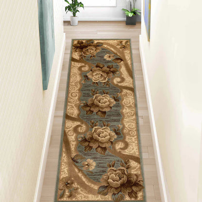 Rinceau Traditional Oversized Floral Border Indoor Area Rug or Runner - Slate