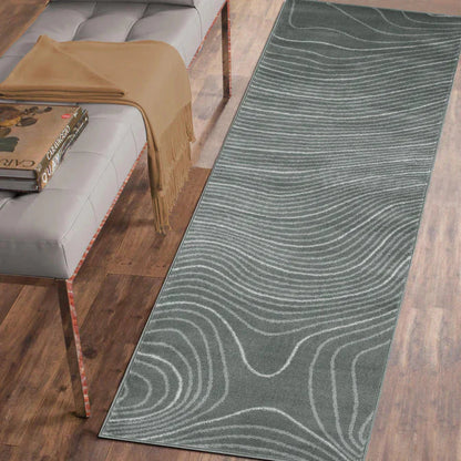 Veer Modern Abstract Wood Grain Indoor Area Rug or Runner - Slate