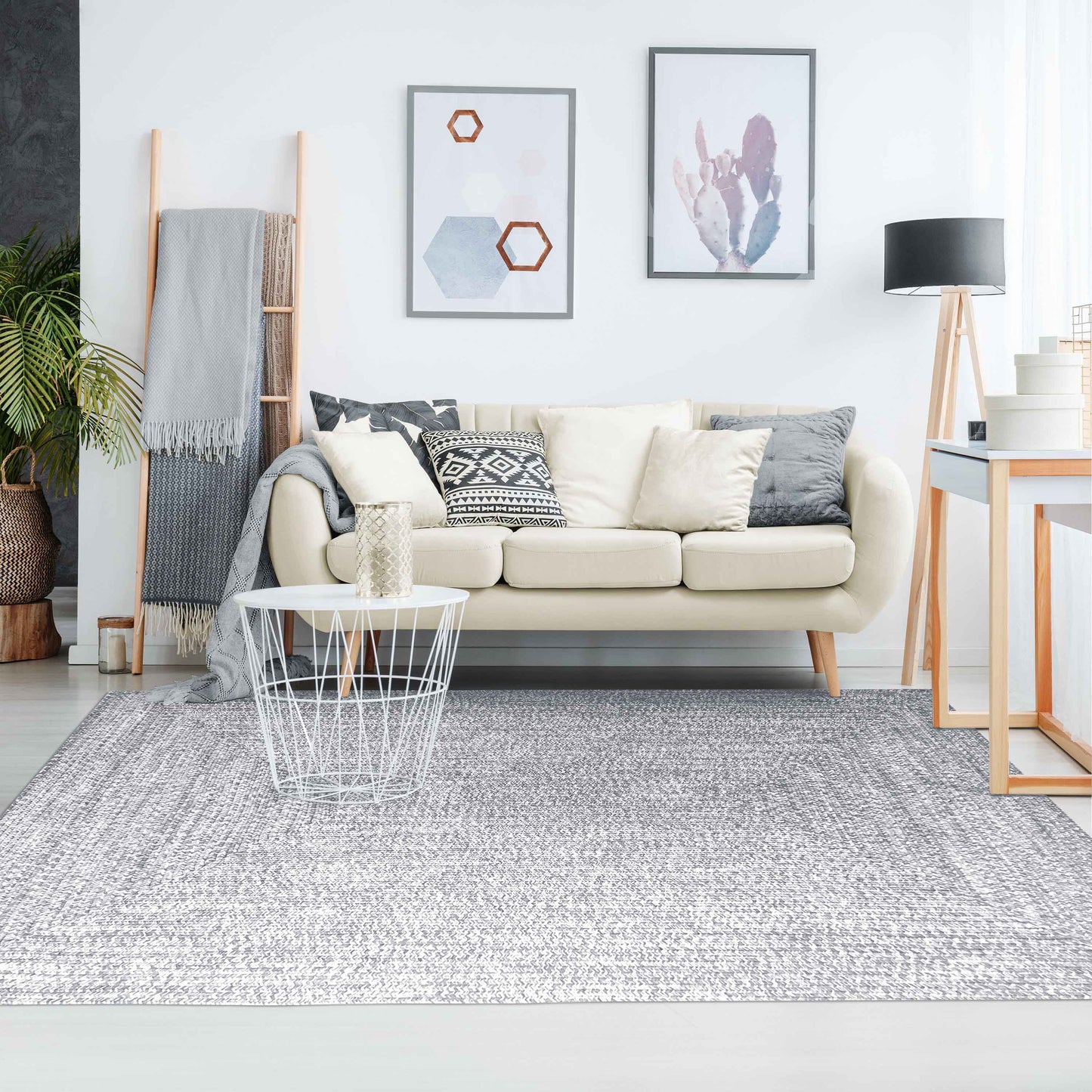 Multi Toned Braided Area Rug Bohemian Indoor Outdoor Rugs - Slate-White