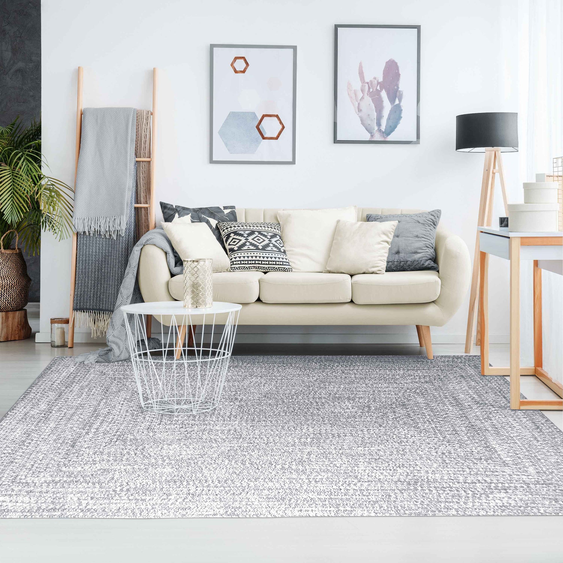 Multi Toned Braided Area Rug Bohemian Indoor Outdoor Rugs - Slate-White